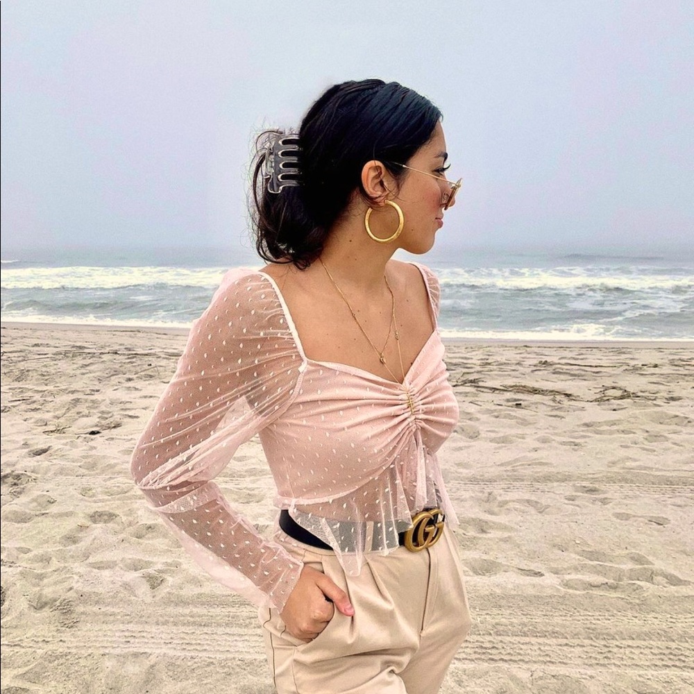 Light pink polka dot lace crop top